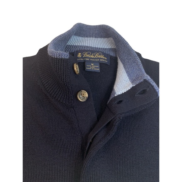 Brooks Brothers Other - Brooks Brothers Extra Fine Italian Merino Wool Sweater Navy 1/4 Button Up Mens M